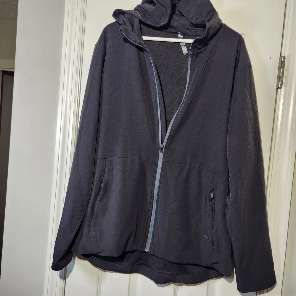GAIAM Mens Black Performance Hooded Jacket Gray Zipper Mens Large